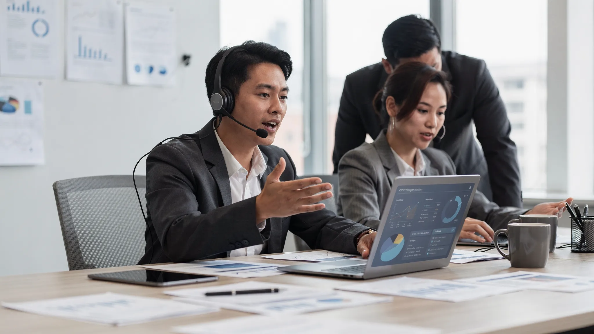 AI call agents for NetSuite showing team reviewing call automation dashboards